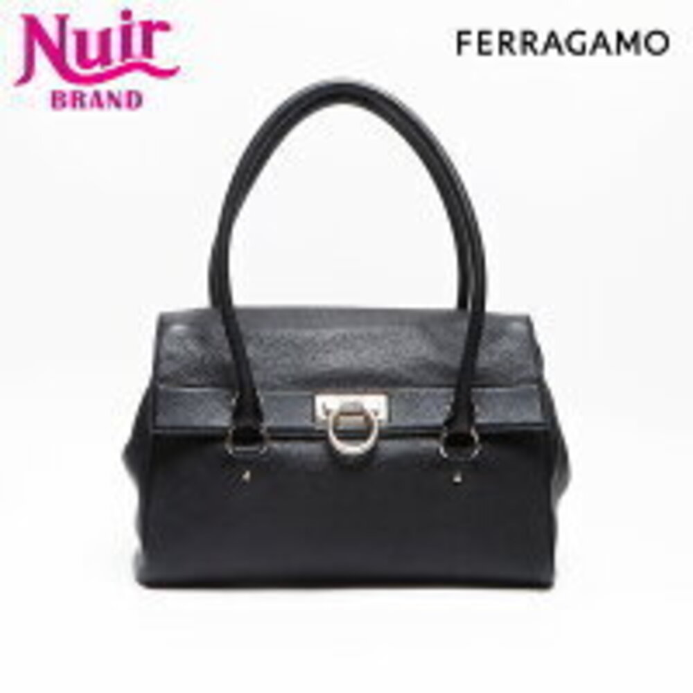 Salvatore Ferragamo Leather Gancini Shoulder Bag Black